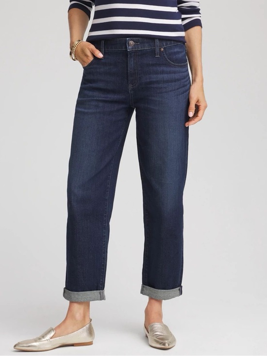 Chico's Denim - CHICO’S 1.5 Relaxed Boyfriend Jeans Dark Wash Cropped Denim Ariel Sea Indigo 10